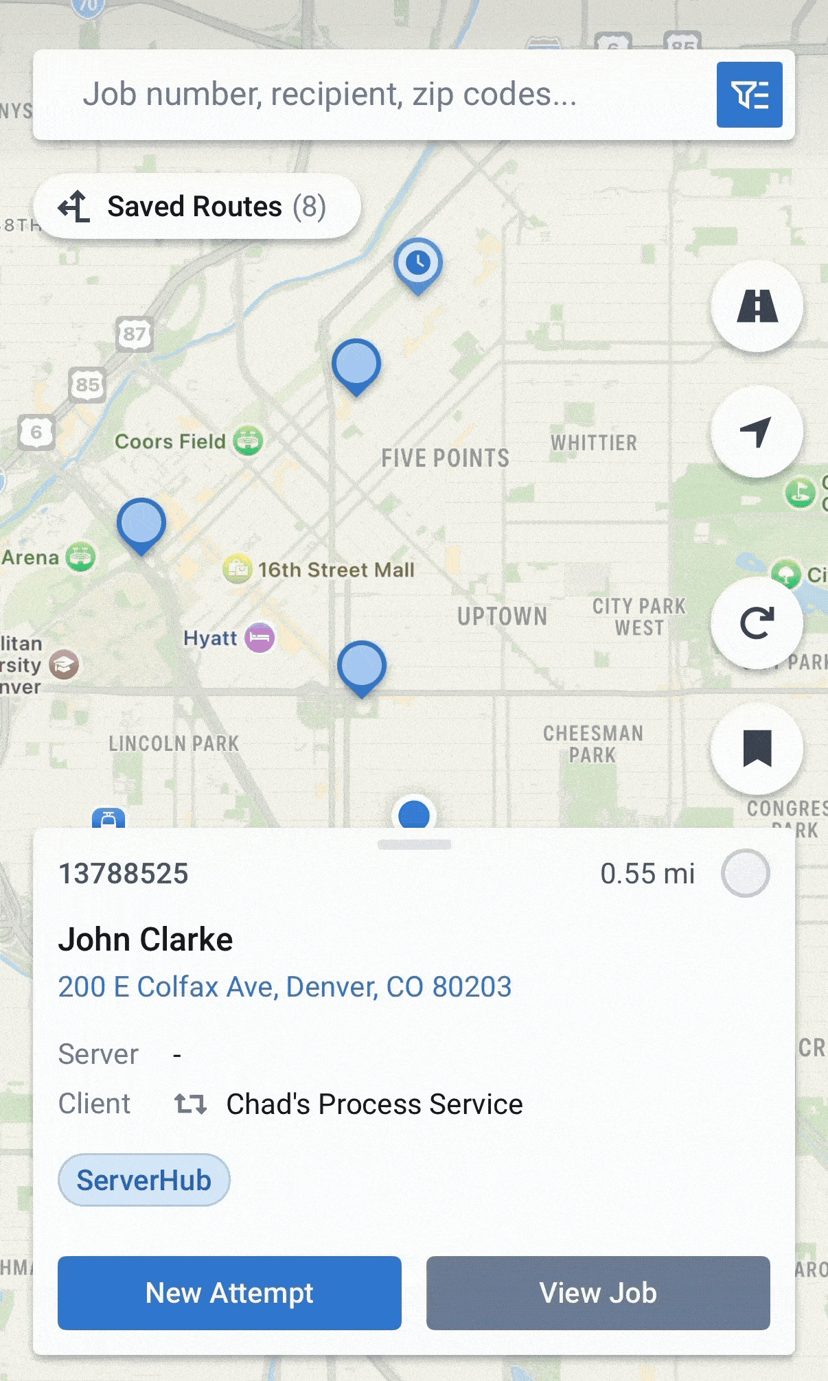 Screenshot of ServeManager mobile website